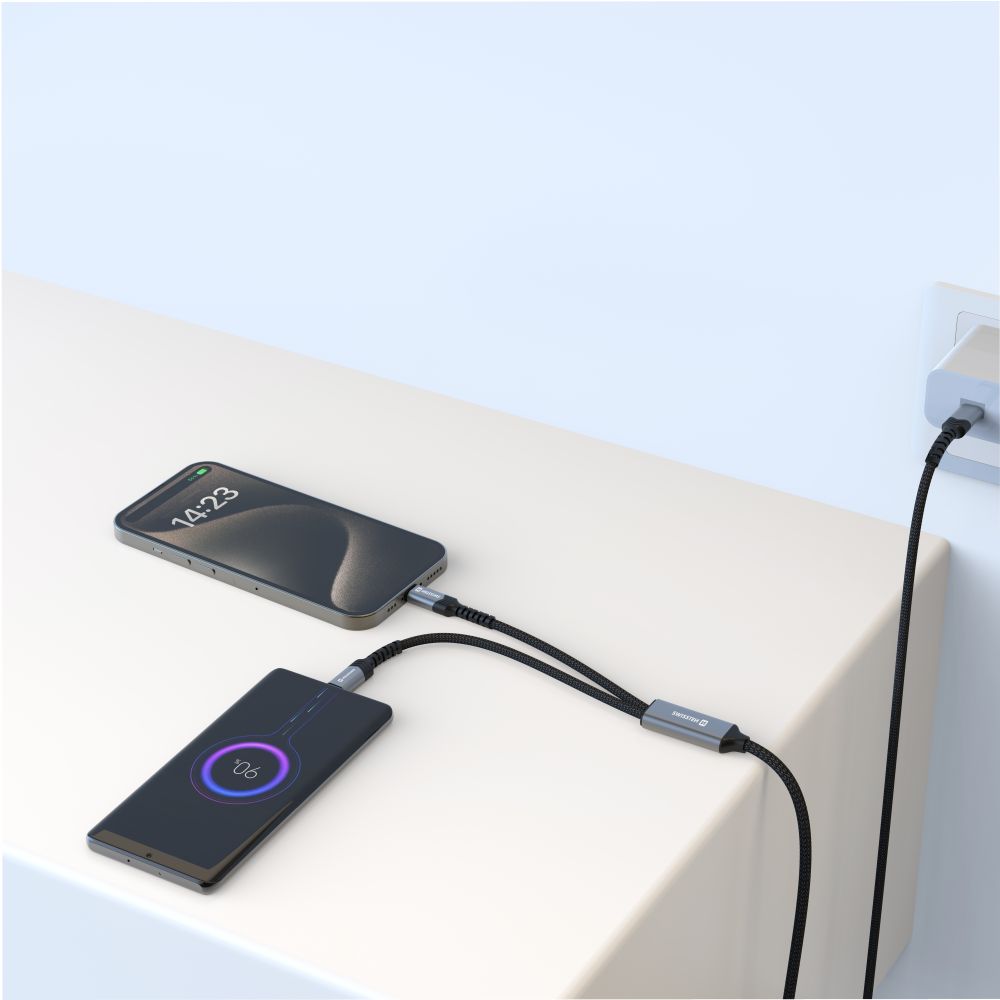Kábel Swissten 2 v 1 USB-C / Lightning 100 W, 1,5 m, čierny