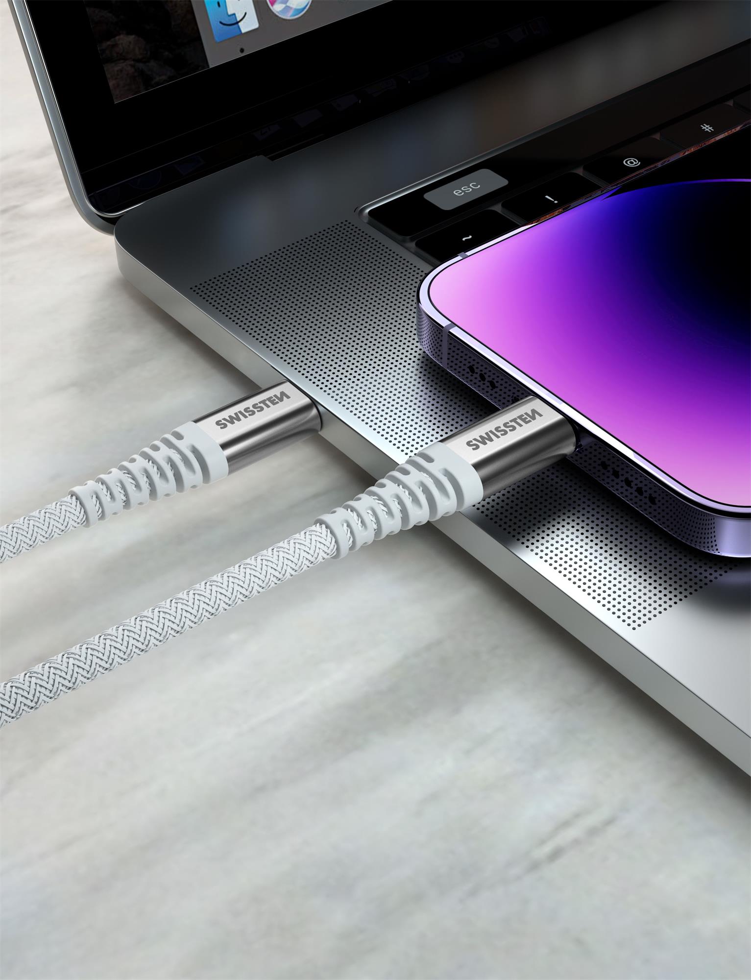 Kábel Swissten Aramid USB-C / Lightning 1,5 m, biely