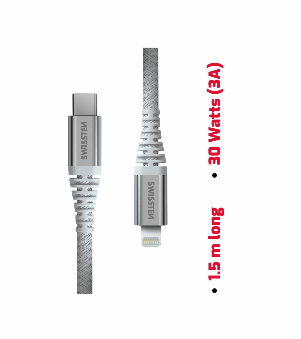 Kábel Swissten Aramid USB-C / Lightning 1,5 m, biely