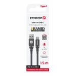 Kábel Swissten Aramid USB / USB-C 1,5 m, antracit