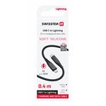 Kábel Swissten Silicone USB-C / Lightning 0,4 m, čierny