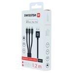 Kábel Swissten Textile 3 v 1 MFi, 1,2 m, čierny
