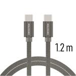 Kábel Swissten Textile USB-C / USB-C, 1,2 m, sivý
