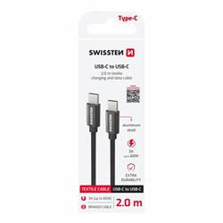 Kábel Swissten Textile USB-C / USB-C, 2 m, čierny