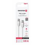 Kábel Swissten Textile USB-C / USB-C, 3 m, strieborný