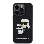 Karl Lagerfeld 3D gumový zadný kryt Karl and Choupette pre iPhone 15 Pro Black