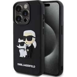 Karl Lagerfeld 3D gumový zadný kryt Karl and Choupette pre iPhone 15 Pro Black