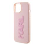 Karl Lagerfeld 3D gumový zadný kryt s trblietavým logom Karl pre iPhone 15 Pink