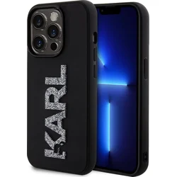 Karl Lagerfeld 3D gumový zadný kryt s trblietavým logom Karl pre iPhone 15 Pro Max Black