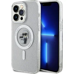 Karl Lagerfeld IML Glitter Karl and Choupette Zadný kryt MagSafe pre iPhone 15 Pro Max Transparent