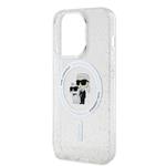 Karl Lagerfeld IML Glitter Karl and Choupette Zadný kryt MagSafe pre iPhone 15 Pro Transparent