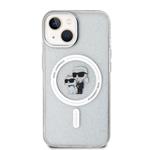 Karl Lagerfeld IML Glitter Karl and Choupette Zadný kryt MagSafe pre iPhone 15 Transparent