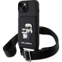Karl Lagerfeld Saffiano Crossbody Karl and Choupette NFT Cover pre iPhone 14 Black