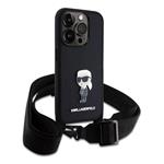 Karl Lagerfeld Saffiano Crossbody Metal Ikonik Zadný kryt pre iPhone 15 Pro Black