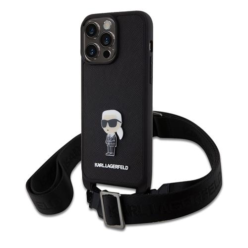 Karl Lagerfeld Saffiano Crossbody Metal Ikonik Zadný kryt pre iPhone 15 Pro Max Black