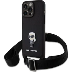 Karl Lagerfeld Saffiano Crossbody Metal Ikonik Zadný kryt pre iPhone 15 Pro Max Black