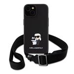 Karl Lagerfeld Saffiano Crossbody Metal Karl and Choupette Zadný kryt pre iPhone 15 Black