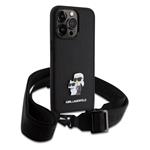 Karl Lagerfeld Saffiano Crossbody Metal Karl and Choupette Zadný kryt pre iPhone 15 Pro Max Black