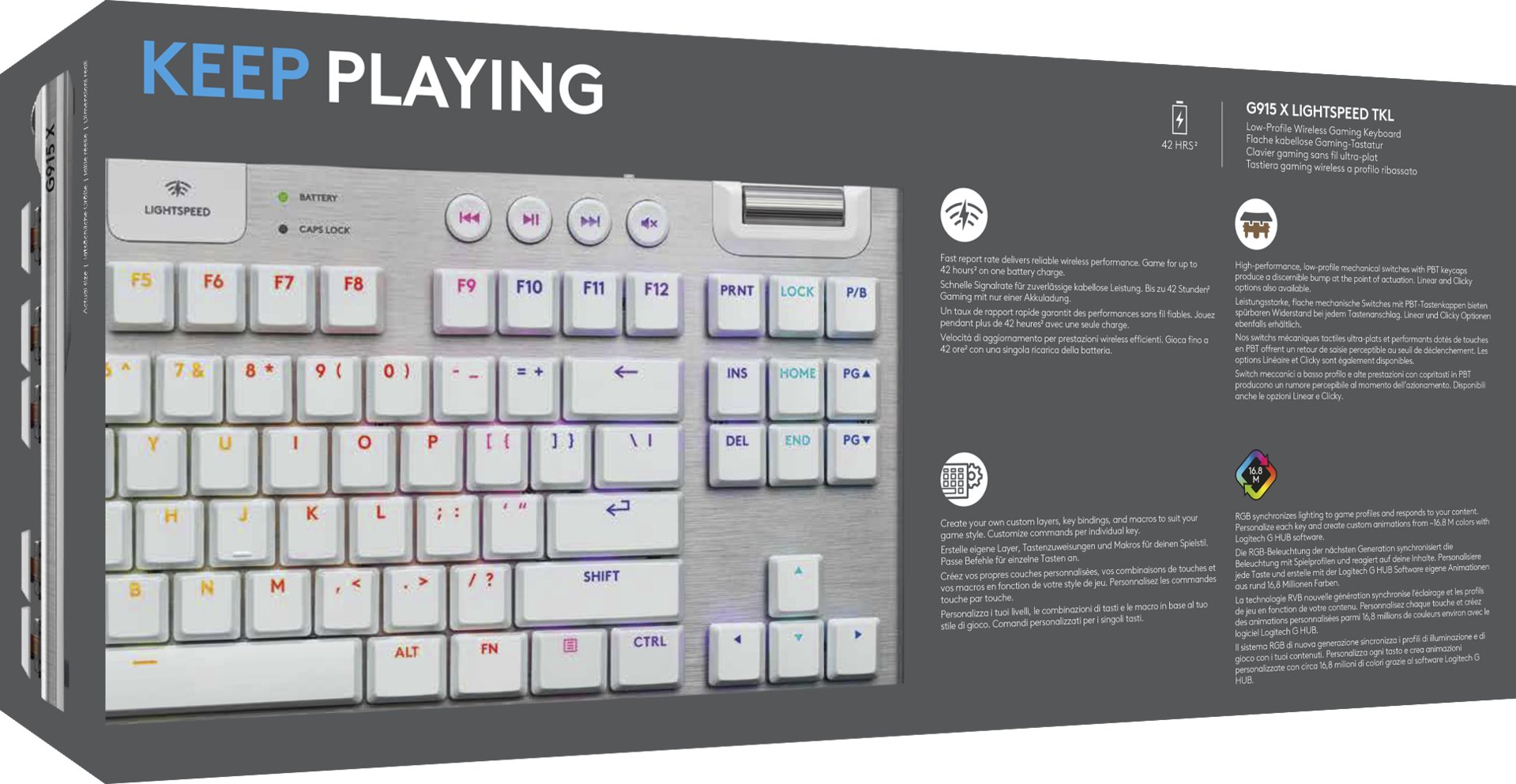 KBC Logitech klávesnice Tactile - G915 TKL X - US INTL, bílá, bezdrátová