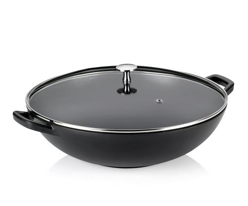 KELA WOK s pokrievkou liatinová CALIDO, 36 cm, čierna