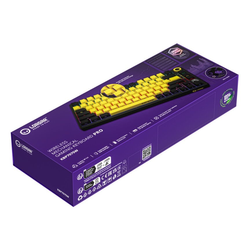 Klávesnica LORGAR KBP7075MW, mechanická, 75%, bezdrôtová herná, čierna/žltá, CS