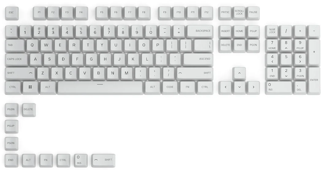 Kľúčenky Glorious GPBT - 114 PBT, ANSI, US-Layout, arktická biela