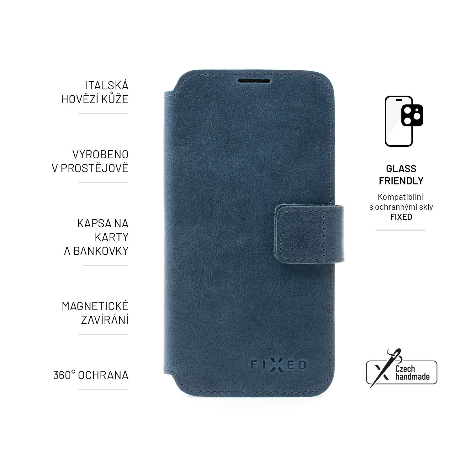Kožené puzdro typu kniha FIXED ProFit pre Apple iPhone 14 Plus, modré