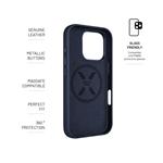 Kožený zadní kryt FIXED MagLeather s podporou MagSafe pro Apple iPhone 16 Pro, modrý