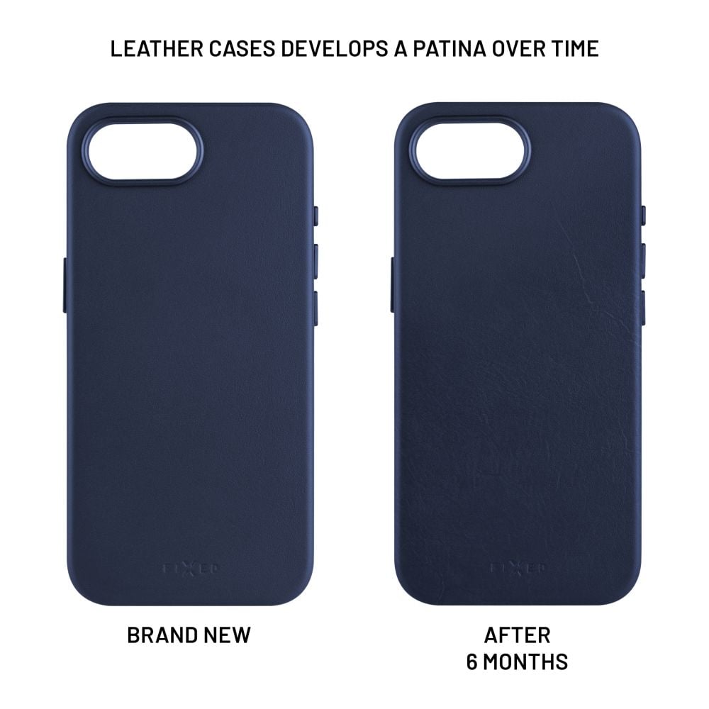 Kožený zadní kryt FIXED MagLeather s podporou MagSafe pro Apple iPhone 16e, modrý