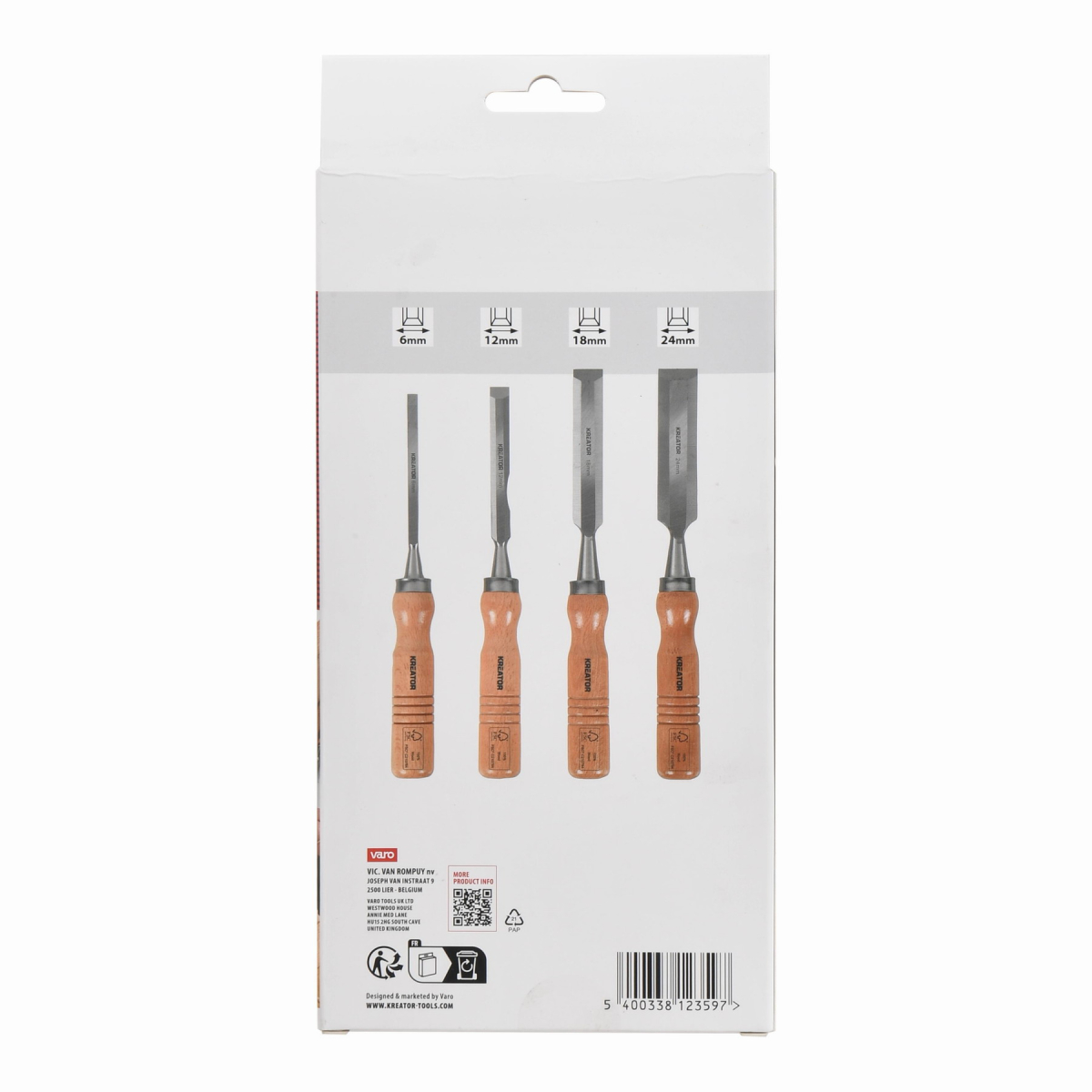 Kreator KRTH23603 - Sada dlát na drevo 6, 12, 18, 24mm 4ks drevená rukoväť