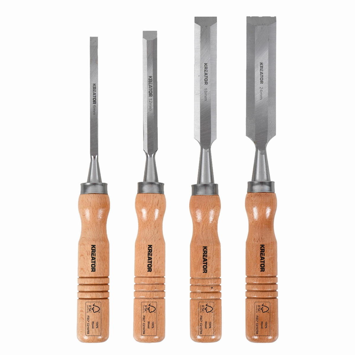 Kreator KRTH23603 - Sada dlát na drevo 6, 12, 18, 24mm 4ks drevená rukoväť