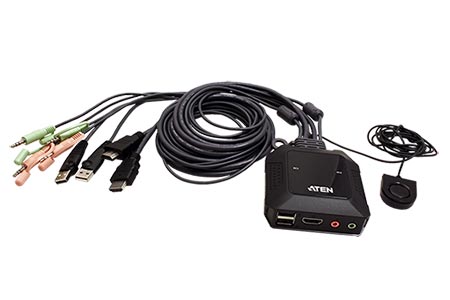 KVM přepínač 2:1 (USB, HDMI), 4K@60Hz, integrované kabely (CS22H)