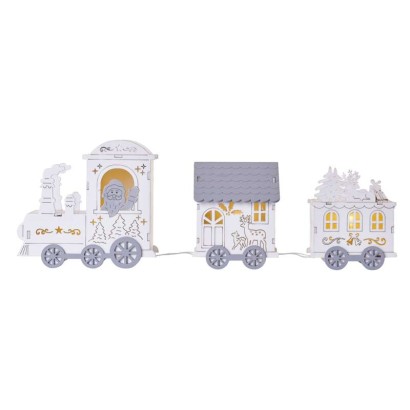 LED drevená dekorácia - vláčik, 2x AA, 14 cm, vnútorná, teplá biela, časovač