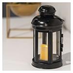 LED lucerna černá, kulatá, 18,5 cm, 1x CR2032, vnitřní, vintage, časovač