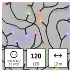 LED vánoční řetěz, 12 m, venkovní i vnitřní, multicolor, časovač