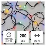 LED vianočná čerešňová reťaz - gule, 20 m, vnútorné a vonkajšie, viacfarebná, časovač