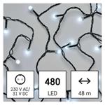 LED vianočná čerešňová reťaz - gule, 48 m, vnútorná a vonkajšia, studená biela, časovač
