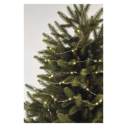 LED vianočná reťaz strieborná - hviezdy, 1,9 m, 2x AA, vnútorná, teplá biela, časovač