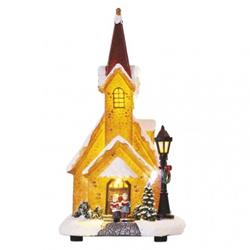 LED zasnežený vianočný kostol, 26 cm, 3x AA, vnútorný, teplá biela
