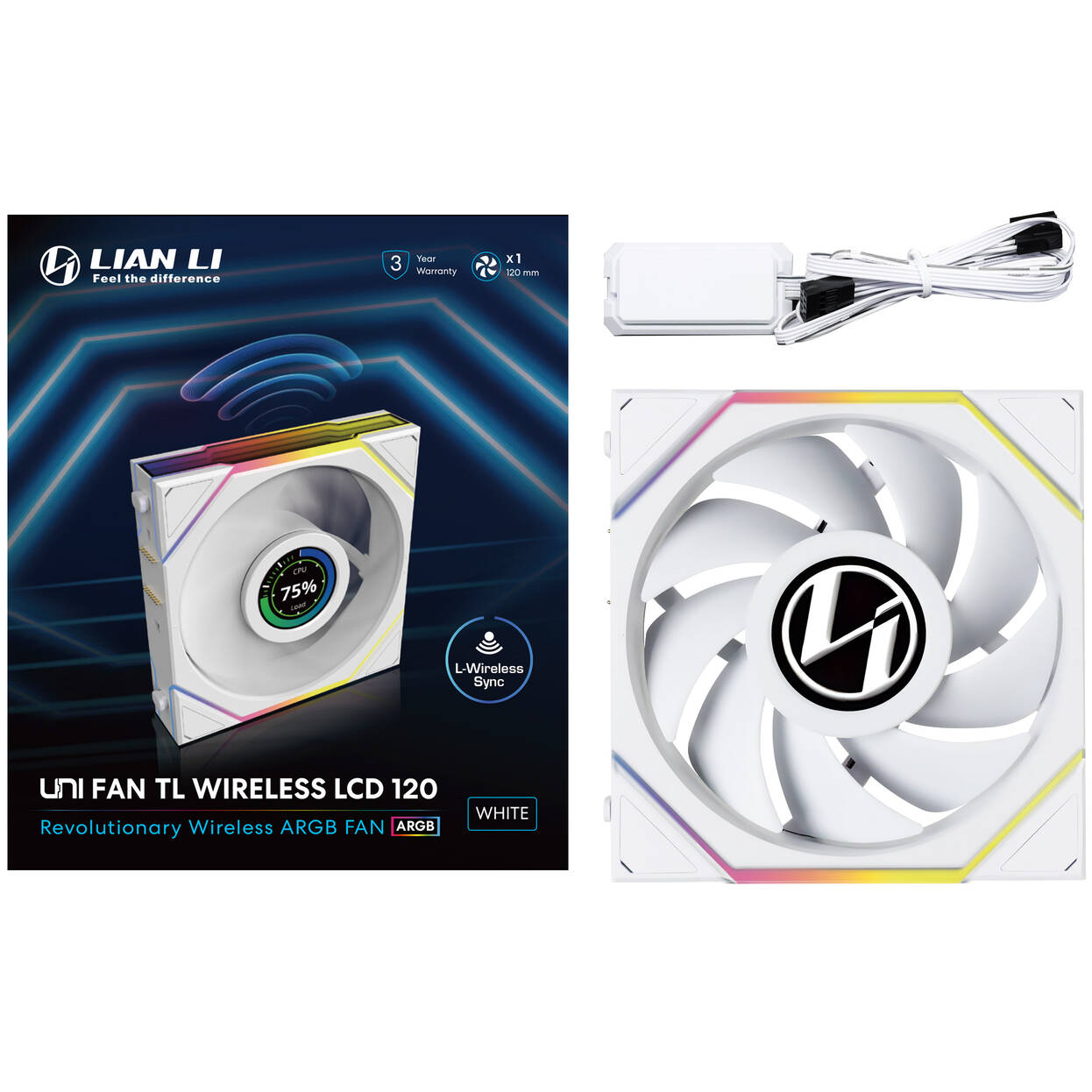 Lian Li UNI FAN TL Wireless LCD 120mm, bílá