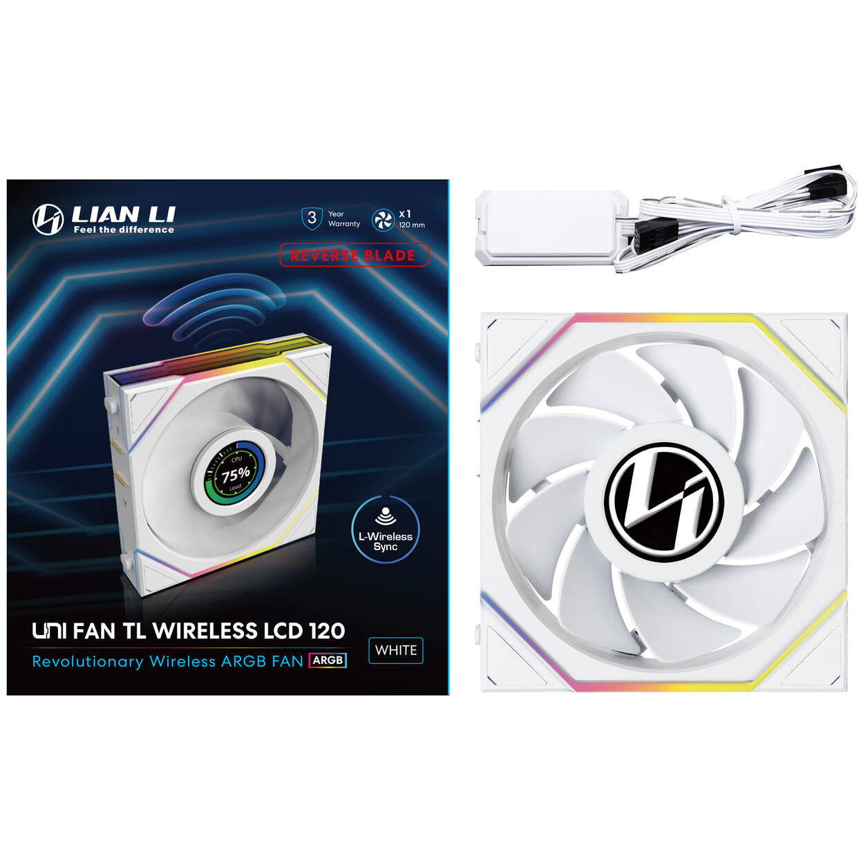 Lian Li UNI FAN TL Wireless LCD 120mm Reverse Blade, bílá