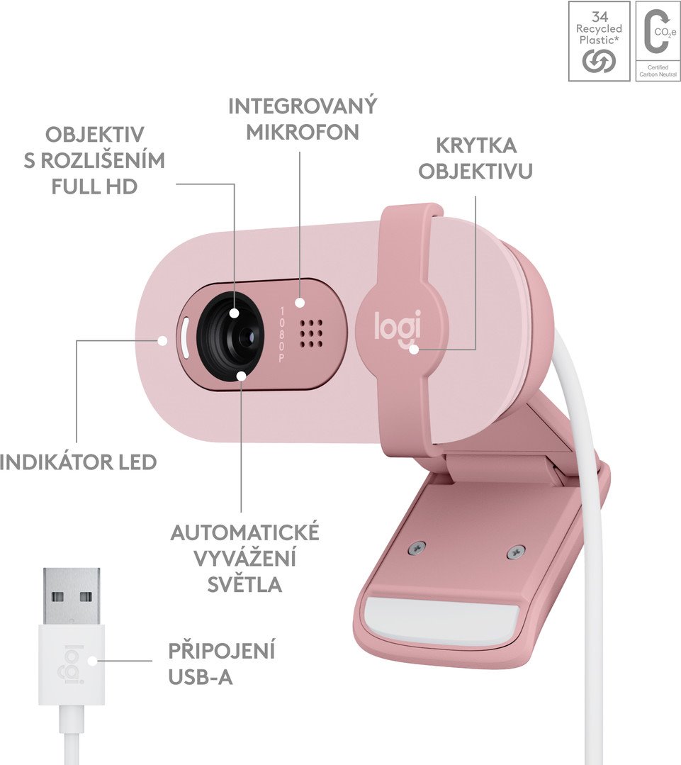 Logitech Brio 100, ružová