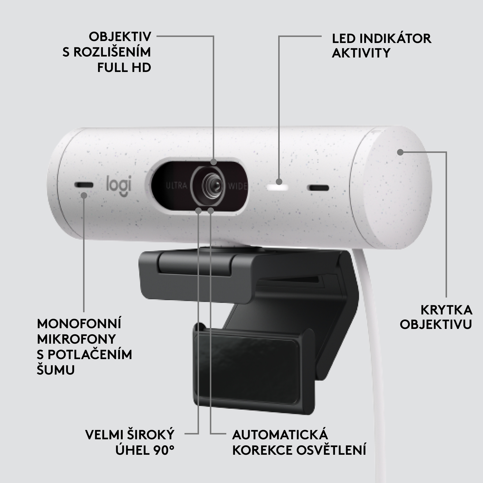 Logitech BRIO 500, webová kamera s rozlíšením Full HD, biela