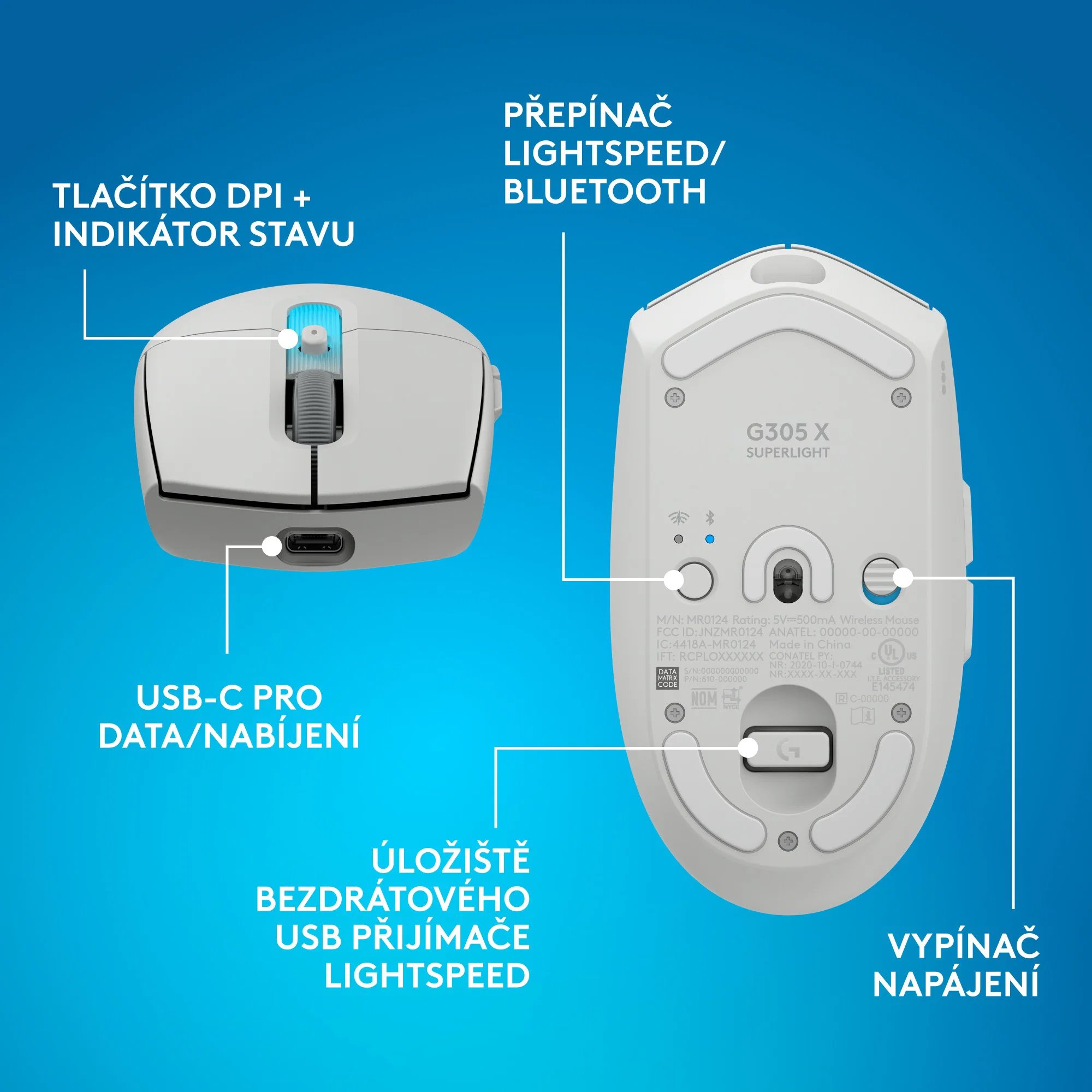 Logitech G305 X SUPERLIGHT, bílá