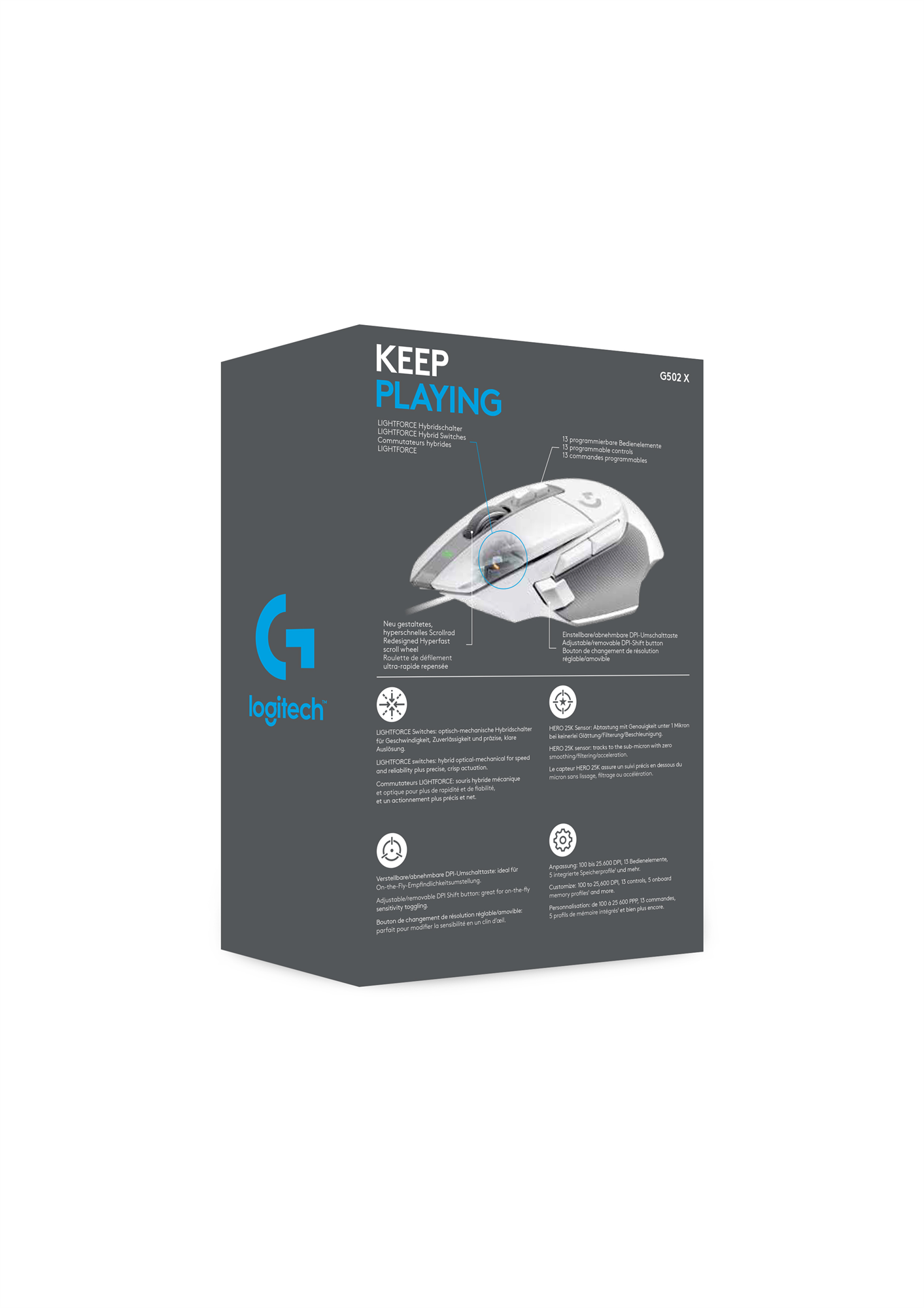 Logitech G502 X Gaming Mouse, bílá
