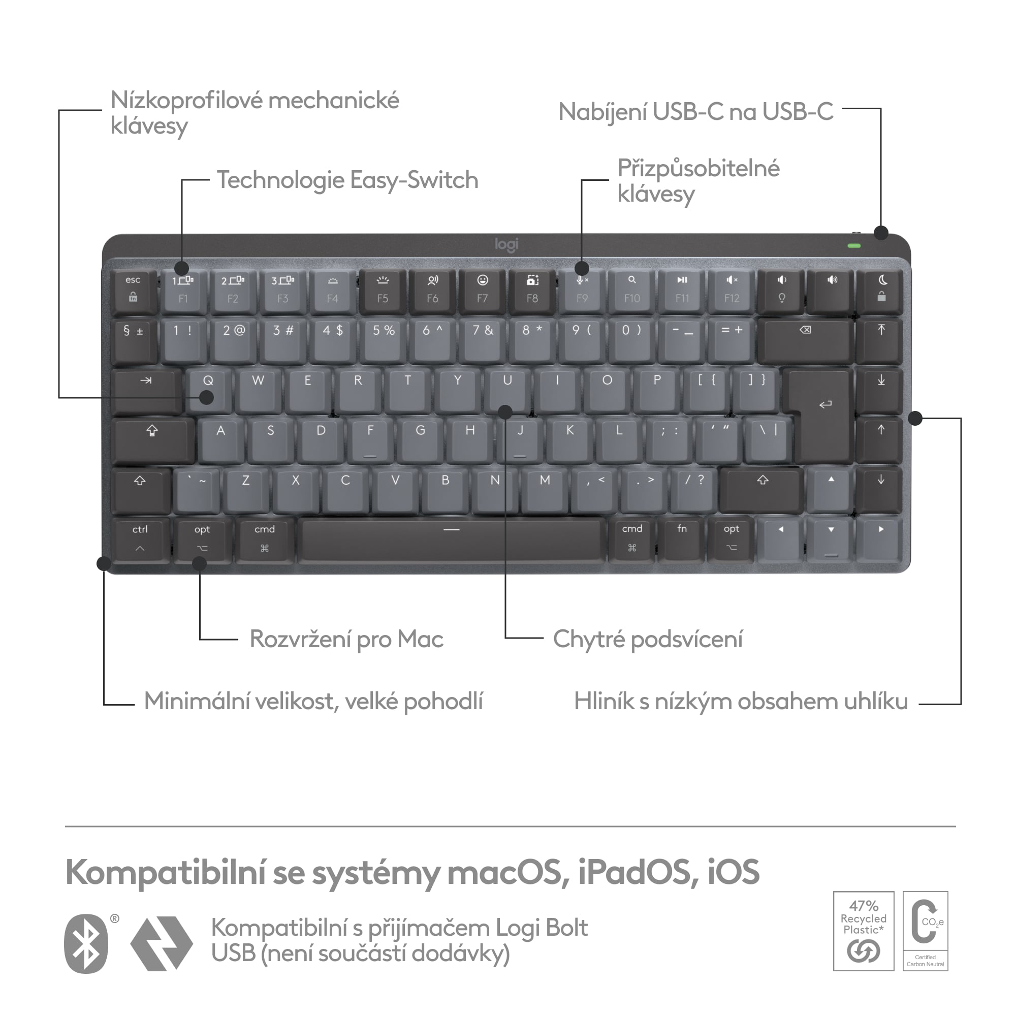Logitech MX Mechanical Mini pre Mac Minimalist, vesmírne sivá, CZ