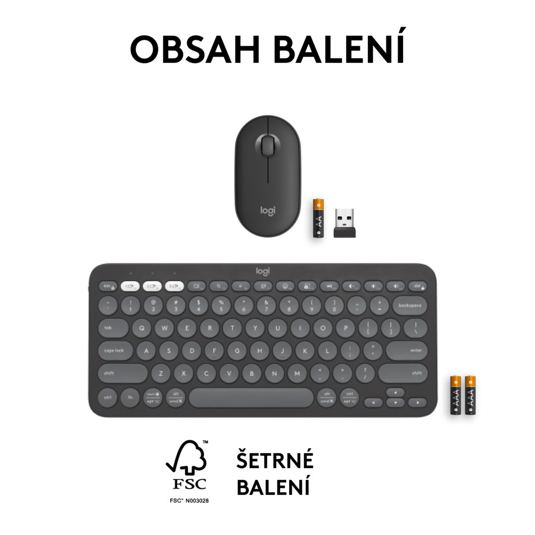Logitech Pebble 2 Combo, bezdrôtová klávesnica a myš, grafitová