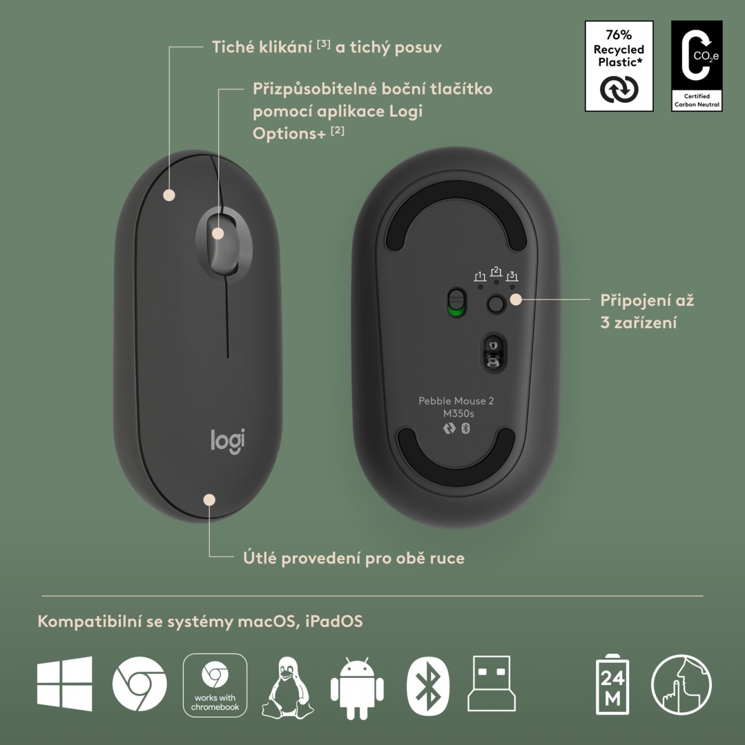 Logitech Pebble 2 Combo, bezdrôtová klávesnica a myš, grafitová