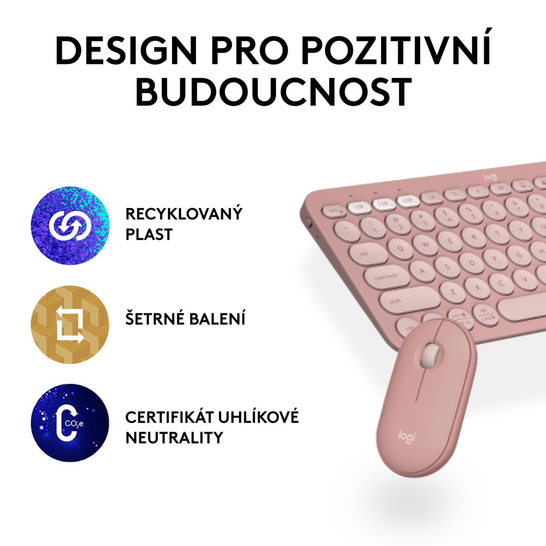 Logitech Pebble 2 Combo, bezdrôtová klávesnica a myš, ružová