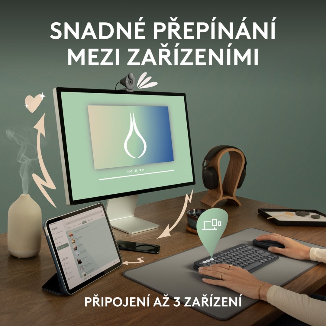 Logitech Pebble Keys 2 K380s, US, bezdrátová klávesnice, bílá